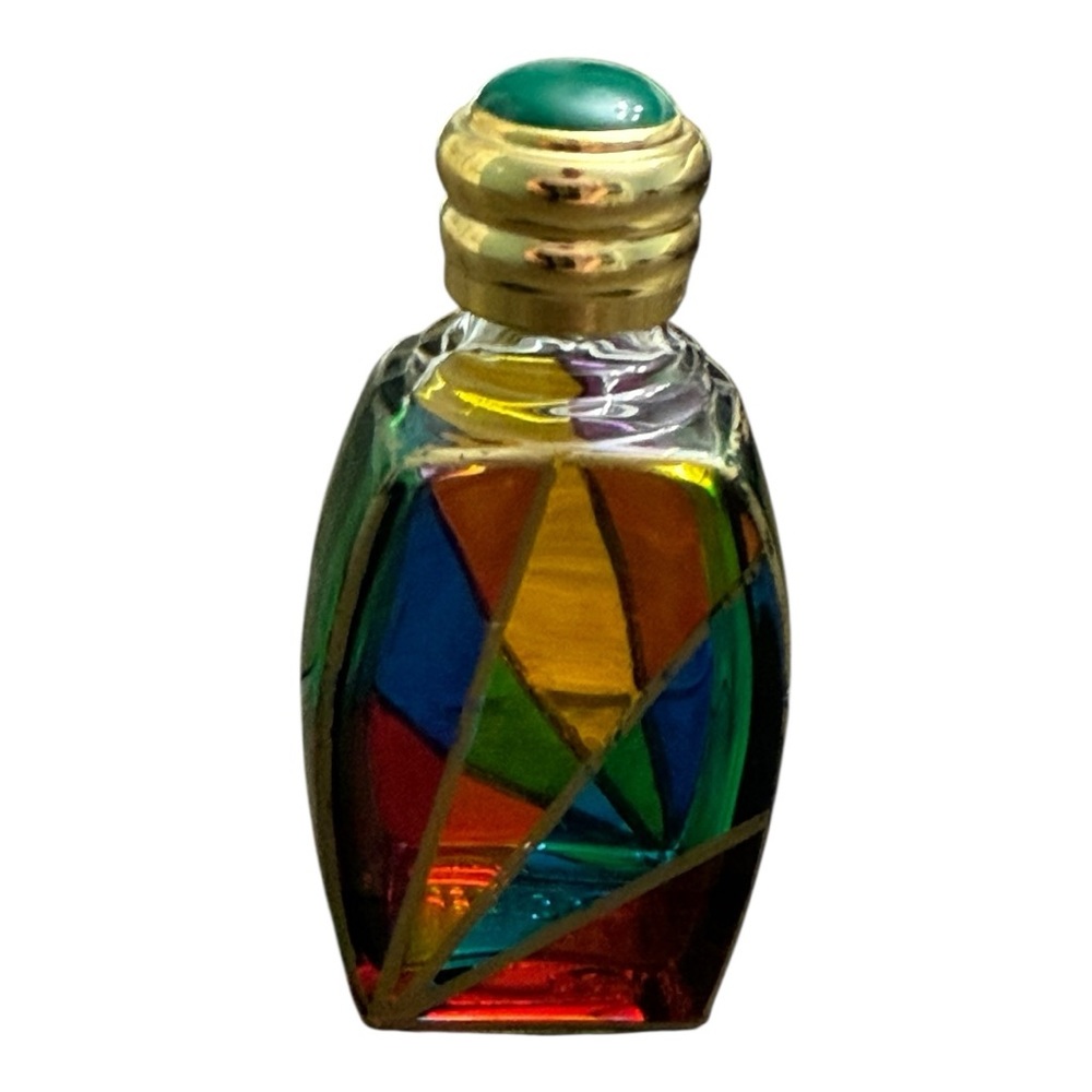 Vintage Mod Dep 33 Murano Style Hand Painted Glass Perfume Jar Harlequin